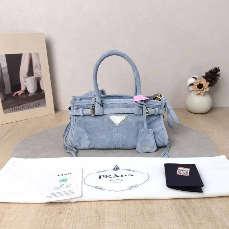 PRADA Top Handle Bag Bonnie Soft Lux Blue Suede Mini 23.5 × 9 × 12 cm — cover view 2 of 6
