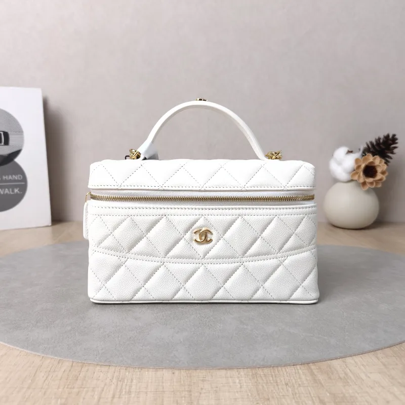 Chanel Top Handle Bag lp White Gold Grained Calfskin One Size 19.5 × 5 × 17 cm