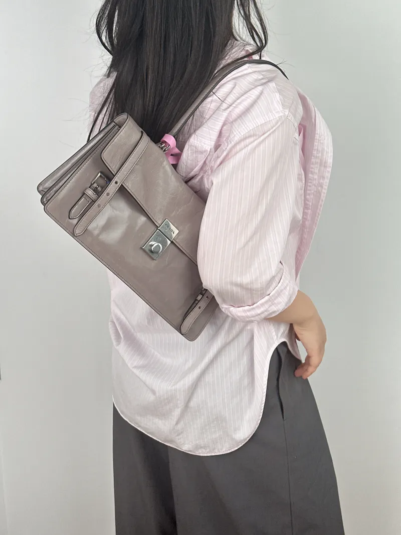 PRADA Shoulder Bag Shoulder Bag Grey Waxed Leather Calfskin One Size 32 × 10 × 17 cm — on-model view 2 of 2