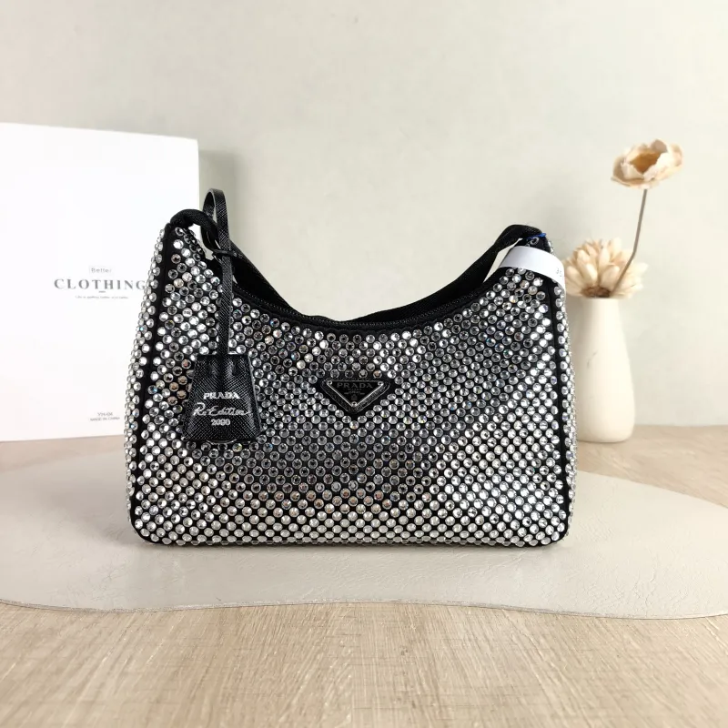 PRADA Shoulder Bag Re-Edition 2000 Hobo Black Mini 22 × 6 × 17 cm
