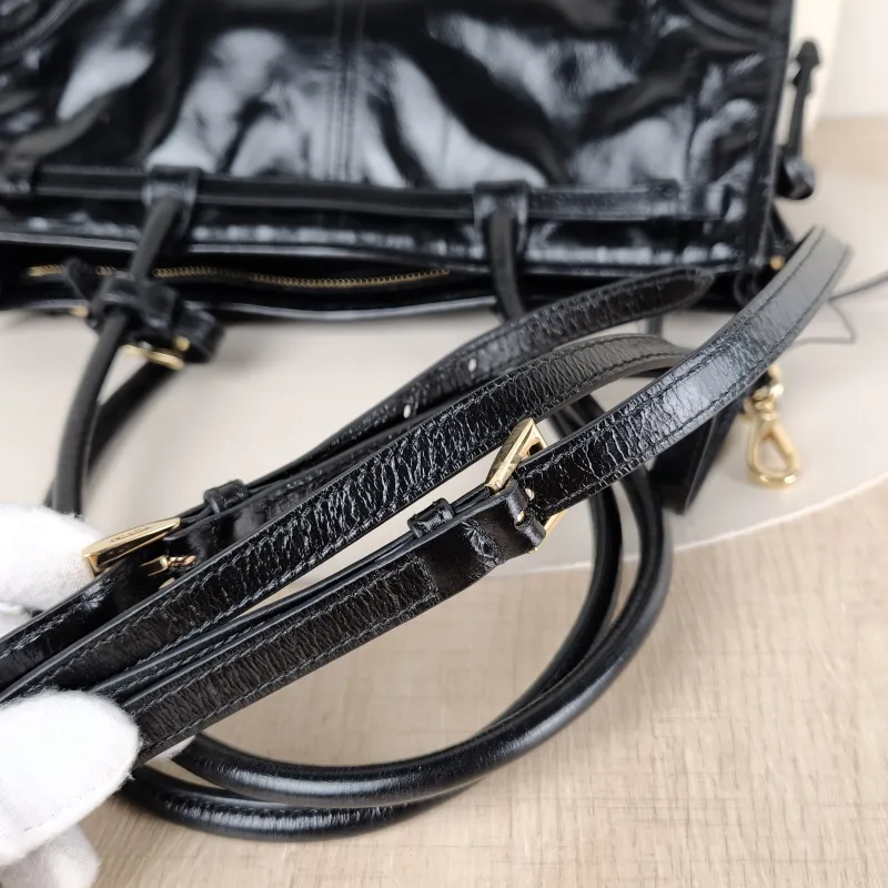 PRADA Shoulder Bag Bonnie Soft Lux Black Waxed Leather Medium32 × 12 × 15.5 cm — detail view 12 of 12