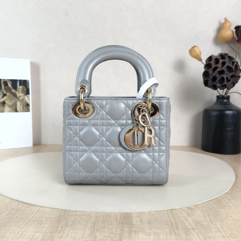 DIOR Crossbody Bag Lady Lady Dior Bag Grey Lambskinmini17 × 7 × 15 cm