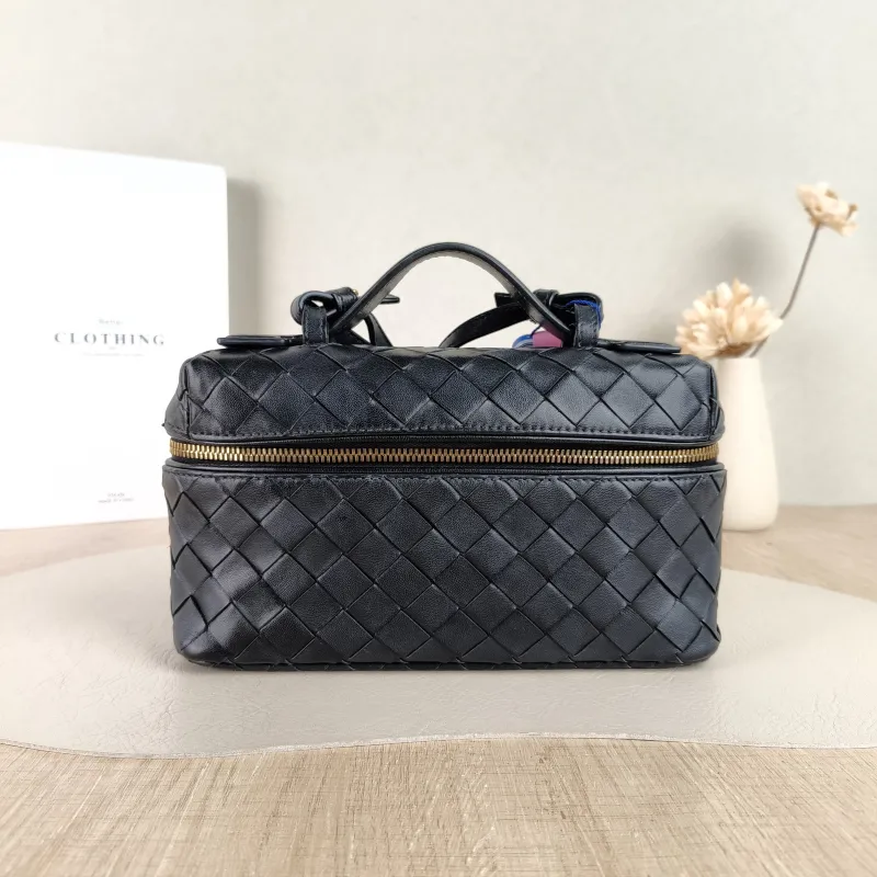 Bottega Veneta Top Handle Bag Woven Top Handle Bag Black Calfskin One Size 23 × 5.5 × 13 cm