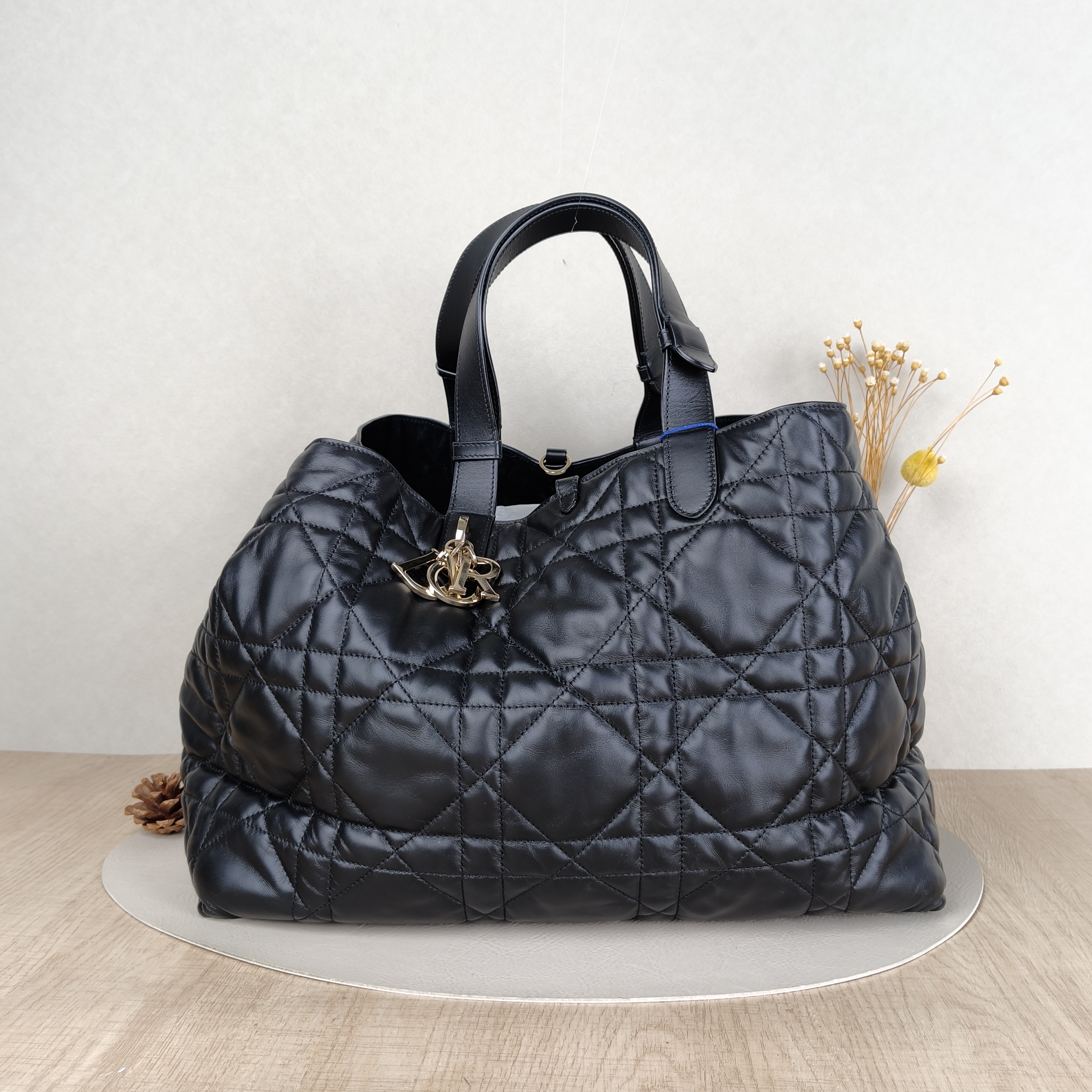 DIOR Top Handle Bag TOUJOURS Black Calfskin Large37 × 21 × 27 cm