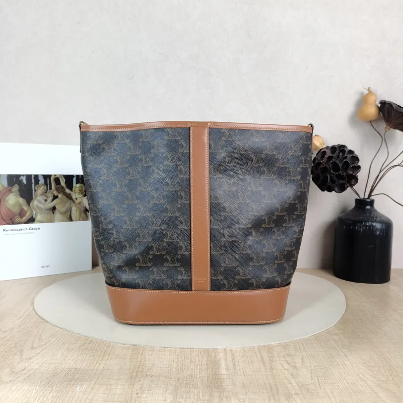 CELINE Crossbody Bag Triomphe Bucket Bag Monogram PVC Medium 24 × 18 × 27 cm