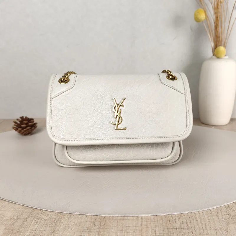 SAINT LAURENT Crossbody Bag Niki White Lambskin Mini 18 × 5 × 12.5 cm