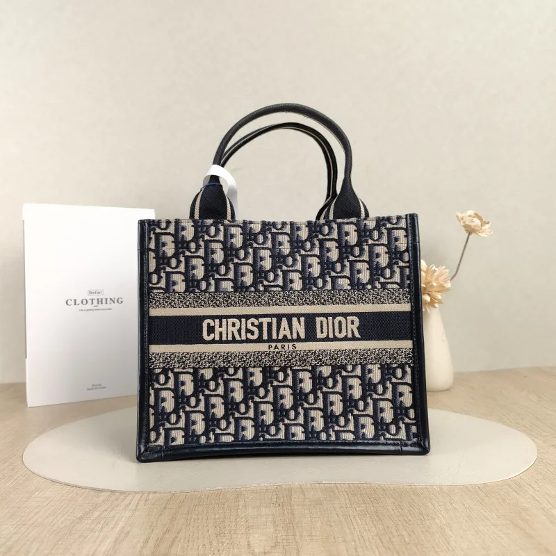 DIOR Shoulder Bag Book Tote Shoulder Strap Edition Blue Canvas · Calfskin Small26.5 × 14 × 22 cm