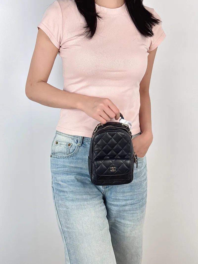 Chanel Crossbody Bag Mini Backpack Crossbody Bag Black Grained Calfskinmini13 × 9 × 18 cm — on-model view 2 of 3