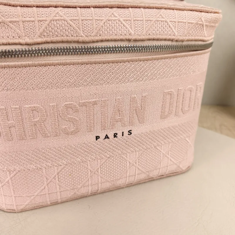DIOR Top Handle Bag Travel Vanity Cosmetic Bag Pink Canvas Medium24.5 × 13.5 × 17 cm — detail view 7 of 12
