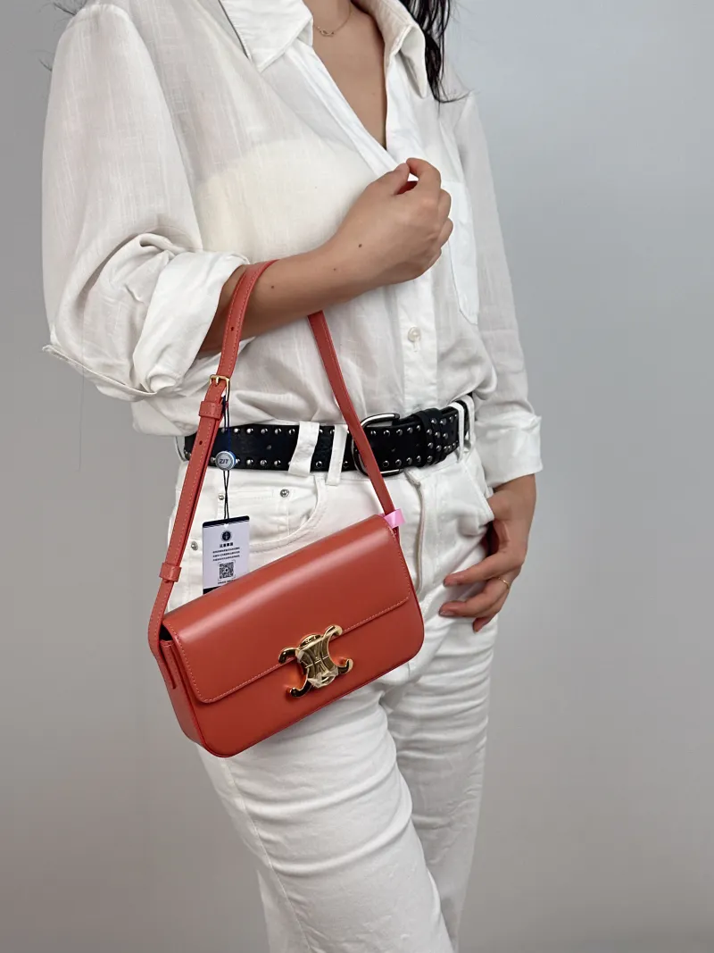 CELINE Shoulder Bag CLAUDE Shoulder Strap Edition Red Calfskin Medium 20.5 × 4 × 11.5 cm — on-model view 2 of 2