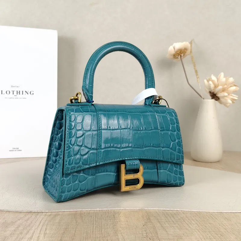 BALENCIAGA Crossbody Bag Hourglass Hourglass Bag Green Embossed Calfskin XS 19 × 8 × 13 cm — cover view 3 of 5