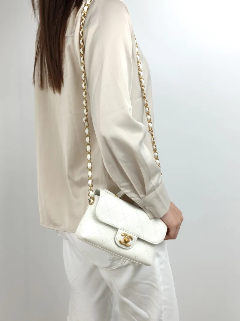 Chanel Crossbody Bag 25k cf Collection Top Handle Bag White Gold Grained Calfskin One Size 20 × 5 × 13 cm — on-model view 3 of 3