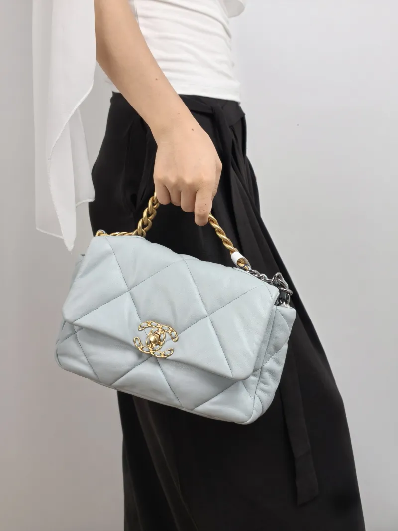 Chanel Crossbody Bag 19Bag Blue SL ambskin Small 26 × 9 × 16 cm — on-model view 2 of 2