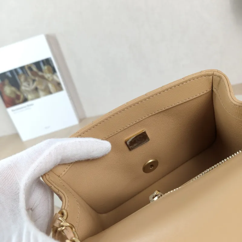 Chanel Crossbody Bag Taupe Lambskin Mini 17 × 8 × 13.5 cm — detail view 10 of 13