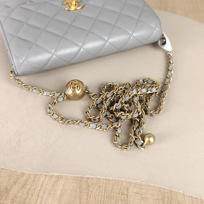 Chanel Crossbody Bag Classic Flap WOC CF WOCWOC Bag Grey Lambskin 19.2 × 3.5 × 12.3 cm Microchip Edition — detail view 3 of 14