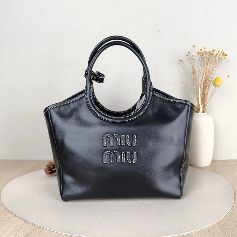Miumiu Shoulder Bag IVY Tote Shopping Tote Black CC alfskin Small22 × 12 × 23.5 cm