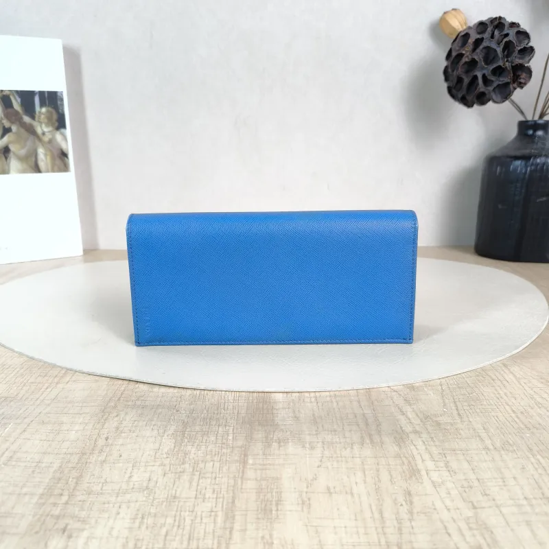 PRADA Wallet Wallet Blue Calfskin 19 × 2.5 × 9 cm
