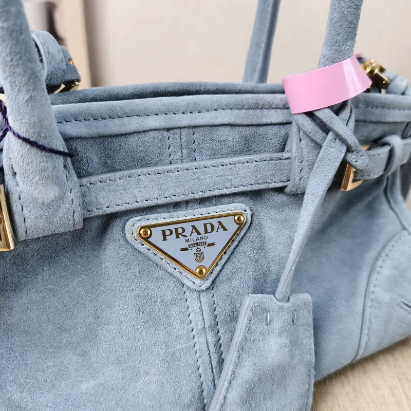 PRADA Top Handle Bag Bonnie Soft Lux Blue Suede Mini 23.5 × 9 × 12 cm — detail view 9 of 12