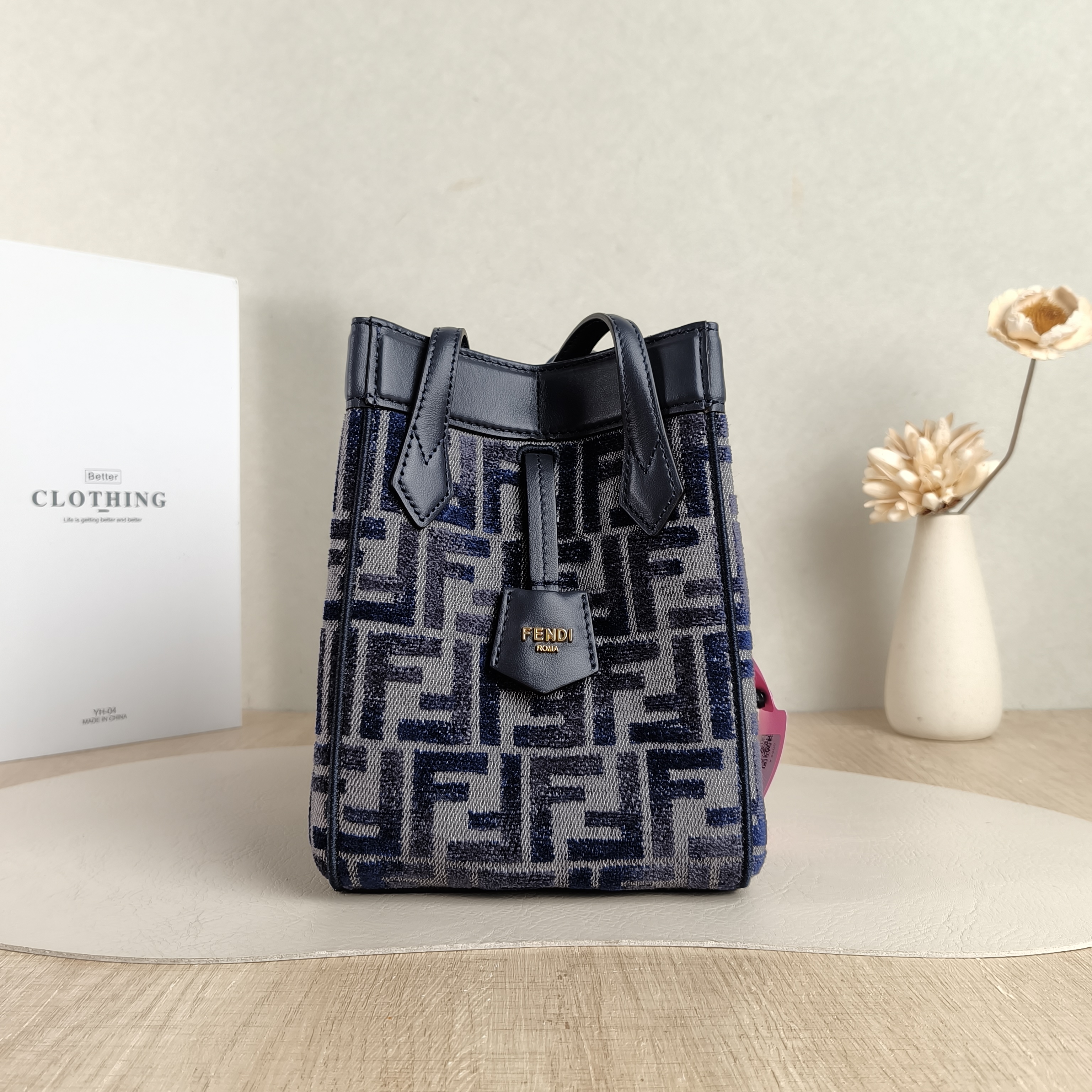 FENDI Top Handle Bagorigami Shoulder Bag Navy Canvas mini15 × 15 × 18.5 cm