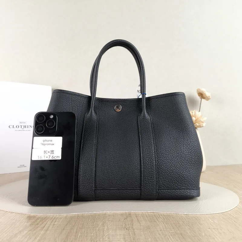 Hermès Top Handle Bag Garden Party 30 30 Black Negonda Calfskin Medium 30 × 13 × 21 cm G — cover view 2 of 6