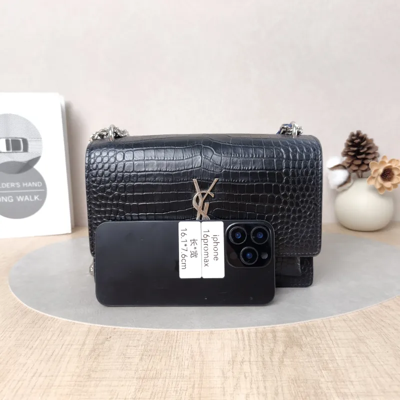 SAINT LAURENT Crossbody Bag SUNSET Black CC alfskin Medium22 × 6.5 × 16 cm Leather Tag — cover view 3 of 5