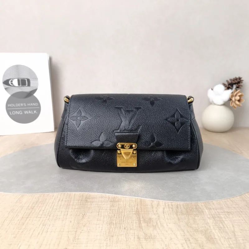 Louis Vuitton Crossbody Bag Favorite Black Monogram Empreinte Embossed Calfskin Medium 24 × 9 × 14 cm