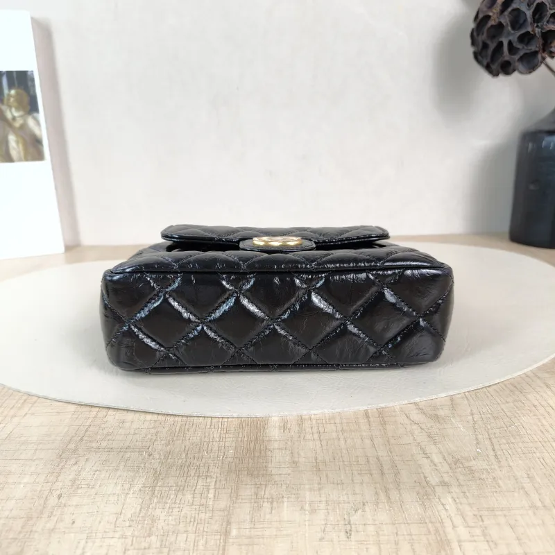 Chanel Crossbody Bag HOBO Black Waxed Leather Calfskin Small 19 × 6 × 17 cm — cover view 3 of 5
