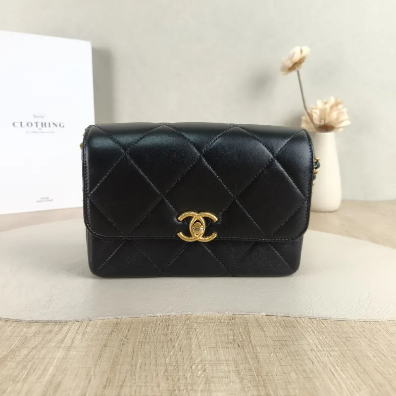Chanel Crossbody Bag Black Calfskin 19 × 5.5 × 11 cm Microchip Edition
