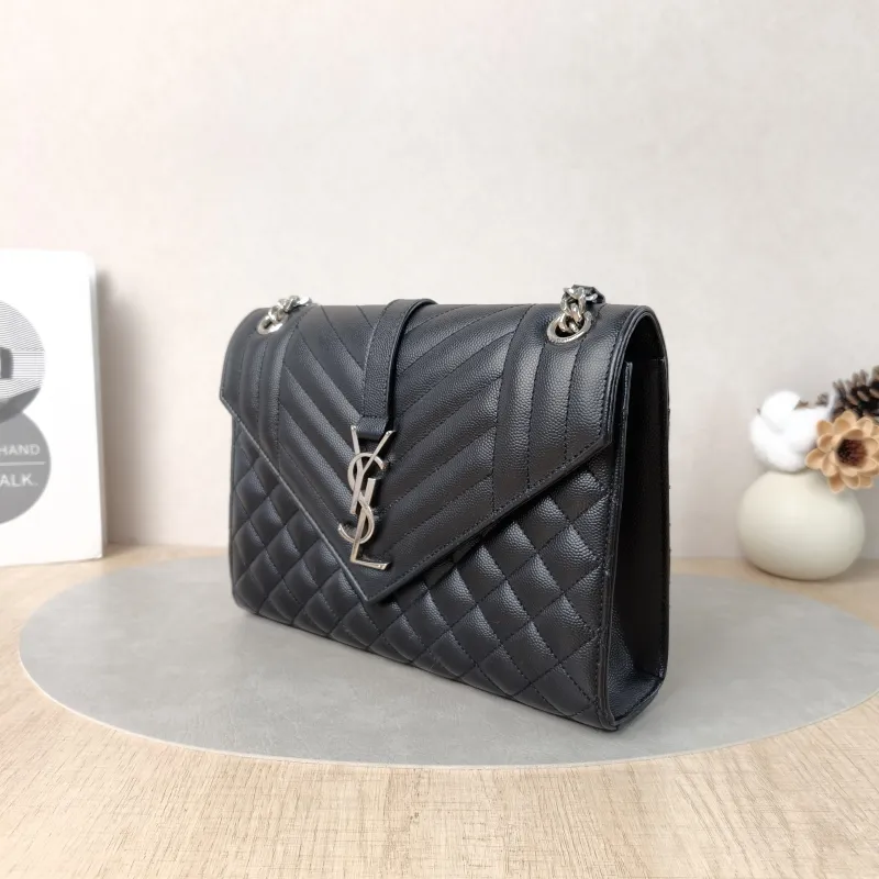 SAINT LAURENT Crossbody Bag ENVELOPE Black Calfskin Medium24 × 6 × 17.5 cm — cover view 3 of 5