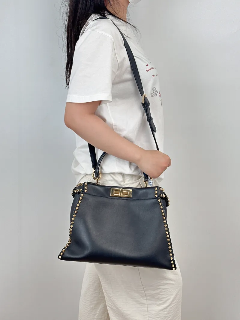FENDI Crossbody Bagpeekaboo lconic Crossbody Bag Black Calfskin Medium33.5 × 13 × 25.5 cm — on-model view 3 of 3