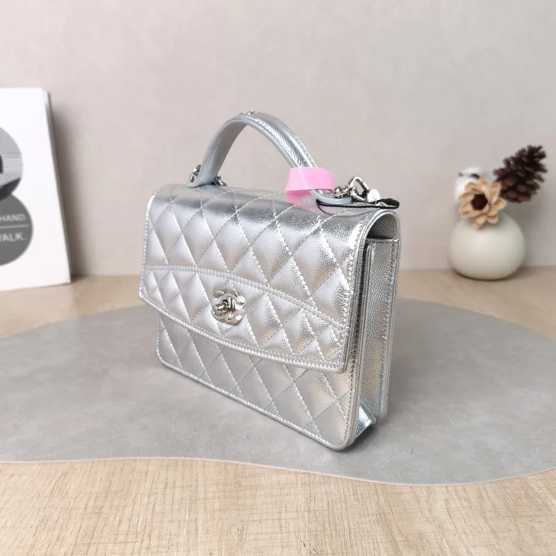 Chanel Backpack Backpack Silver Grained Calfskin One Size 18.2 × 5 × 14 cm — cover view 3 of 5