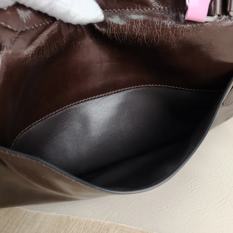 PRADA Top Handle Bag Tote Bag Brown Waxed Leather One Size 31.5 × 11 × 17 cm — detail view 3 of 13