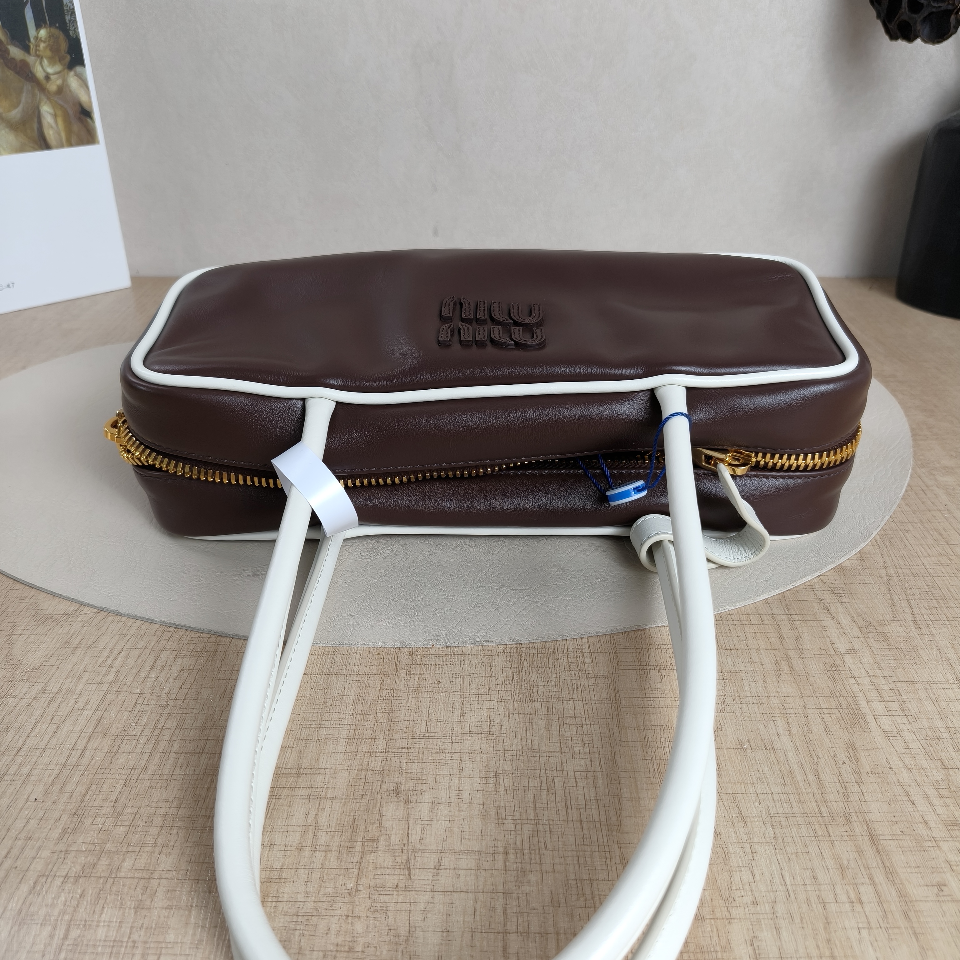 Miumiu Top Handle Bag Beau Brown White Calfskin 28 × 8 × 11.5 cm — cover view 2 of 11