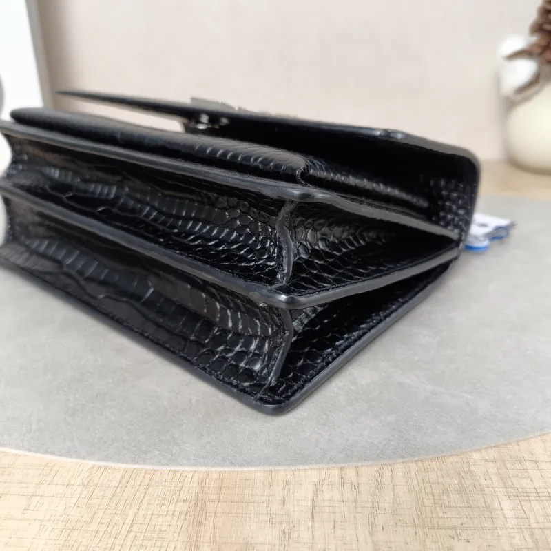 SAINT LAURENT Crossbody Bag SUNSET Black CC alfskin Medium22 × 6.5 × 16 cm Leather Tag — detail view 7 of 16