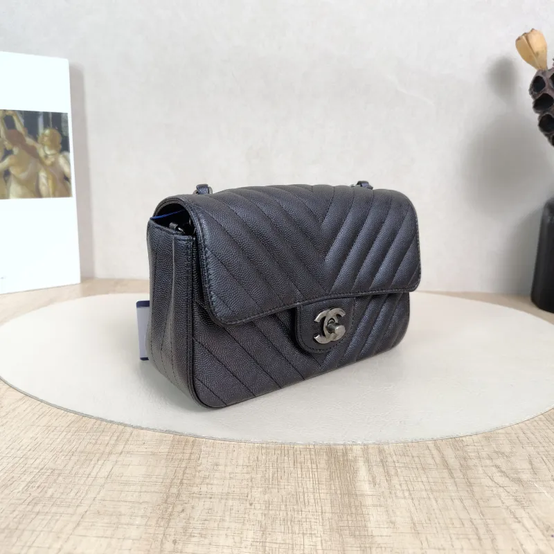 Chanel Crossbody Bag Classic Flap Large Mini CF Mini Black V Grained Calfskin mini20 × 6 × 12 cm — cover view 2 of 5