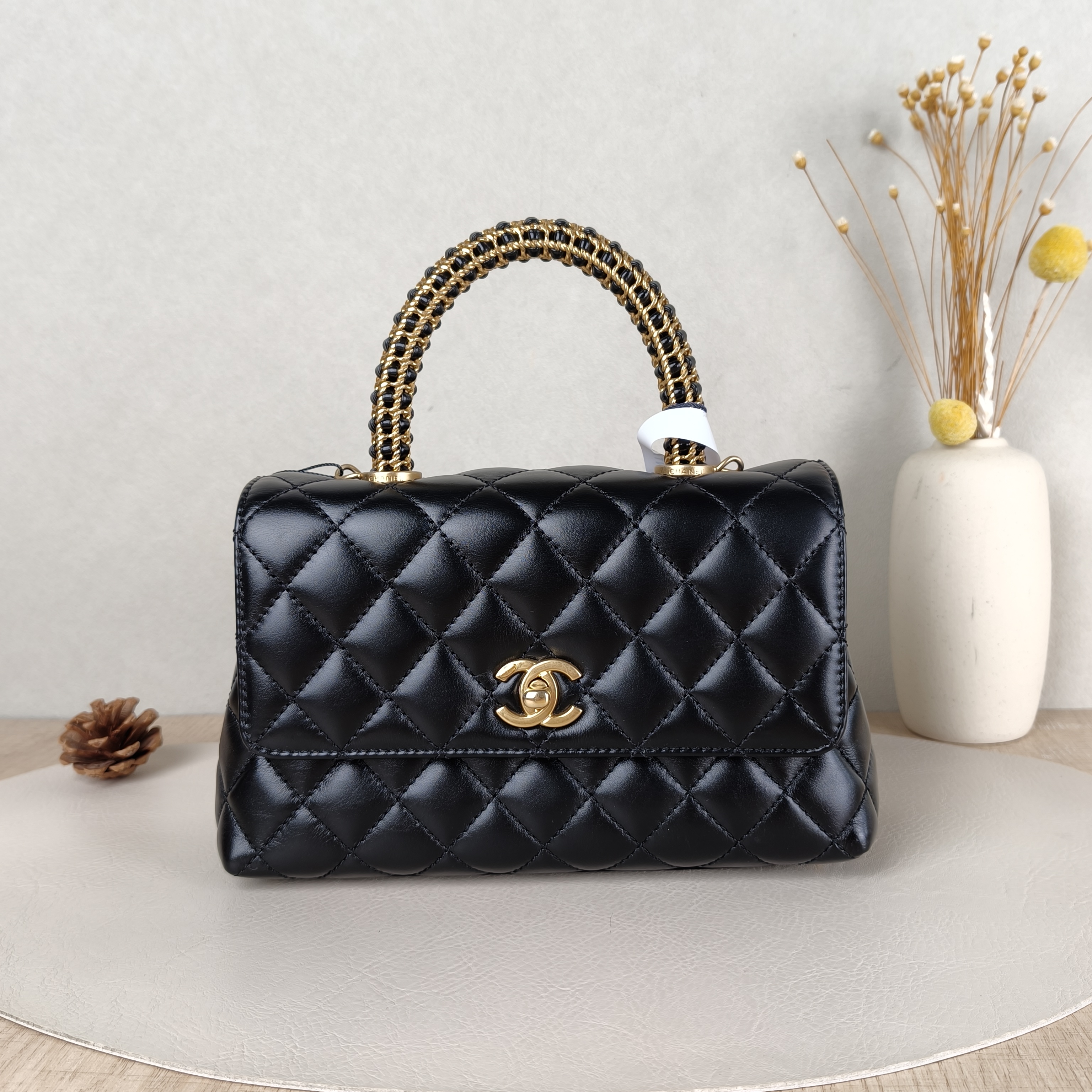 Chanel Top Handle Bag Coco Handle​Black Calfskin Small24 × 10 × 14 cm