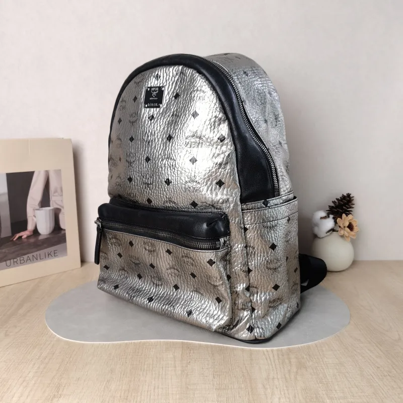 MCM Backpack Backpack Silver Canvas 32.5 × 15 × 39 cm