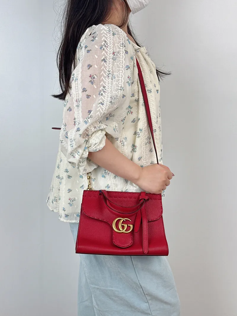 GUCCI Top Handle Bag Marmont Top Handle Bag Red Calfskin One Size26 × 11 × 18 cm — on-model view 3 of 3