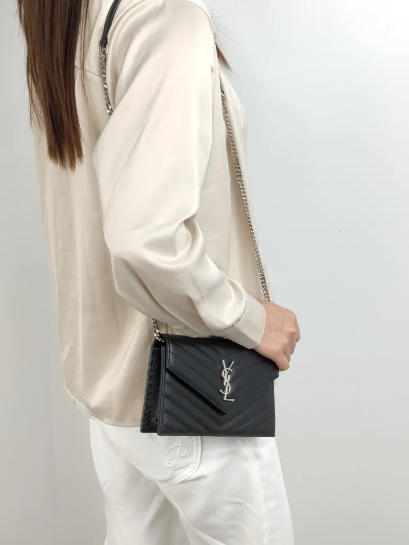 SAINT LAURENT Crossbody Bag CASSANDRE ENVELOPE Black Calfskin One Size 19 × 3.5 × 12.5 cm — on-model view 2 of 2