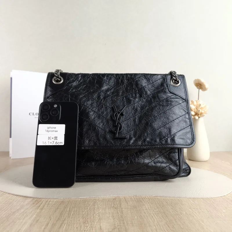 SAINT LAURENT Crossbody Bag Niki Black Calfskin Large 32 × 9 × 23 cm — cover view 3 of 5