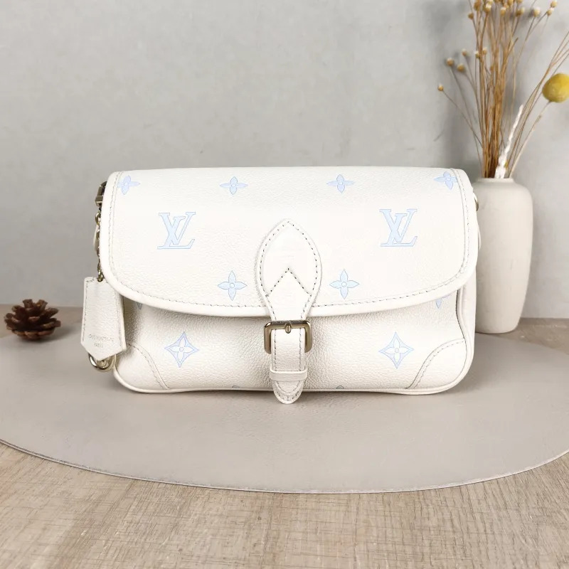 Louis Vuitton Crossbody Bag Diane Baguette Bag White · Blue Empreinte Embossed Calfskin Small 24 × 9 × 15 cm