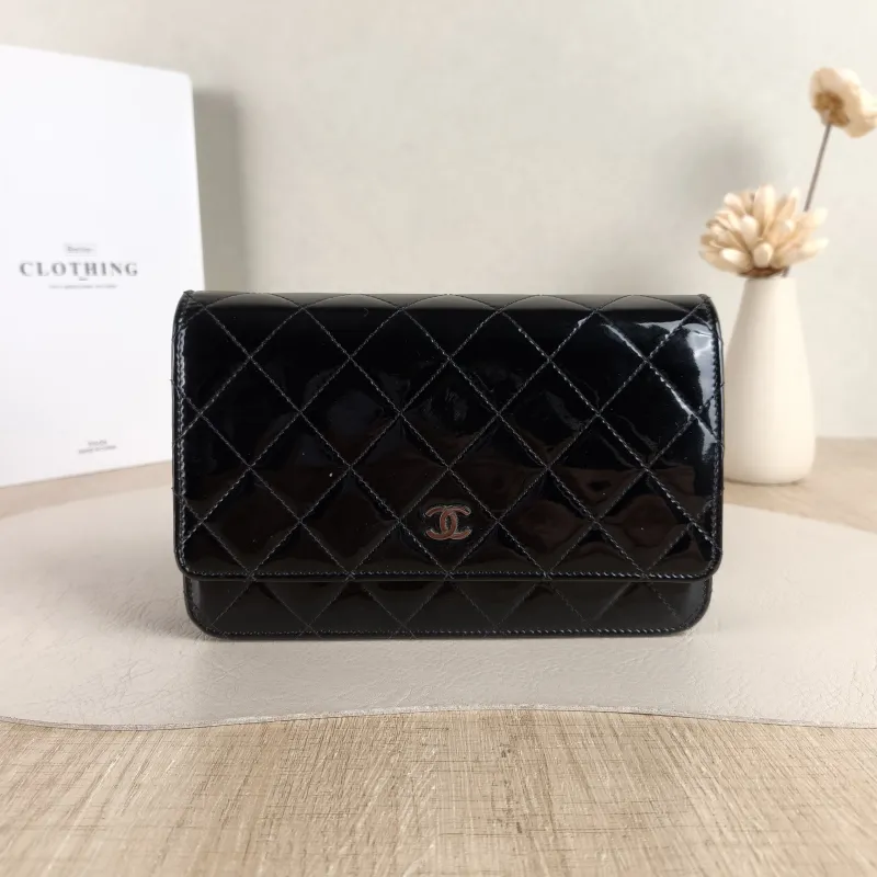 Chanel Crossbody Bag Classic Flap WOC CF WOCWOC Bag Black Patent Leather One Size 19.2 × 3.5 × 12.3 cm 19