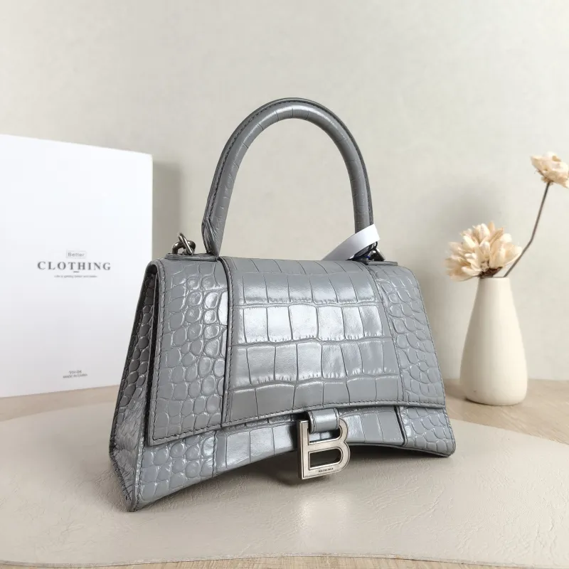 BALENCIAGA Crossbody Bag Hourglass Hourglass Bag Grey Calfskin Small 23 × 10 × 14 cm — cover view 4 of 5
