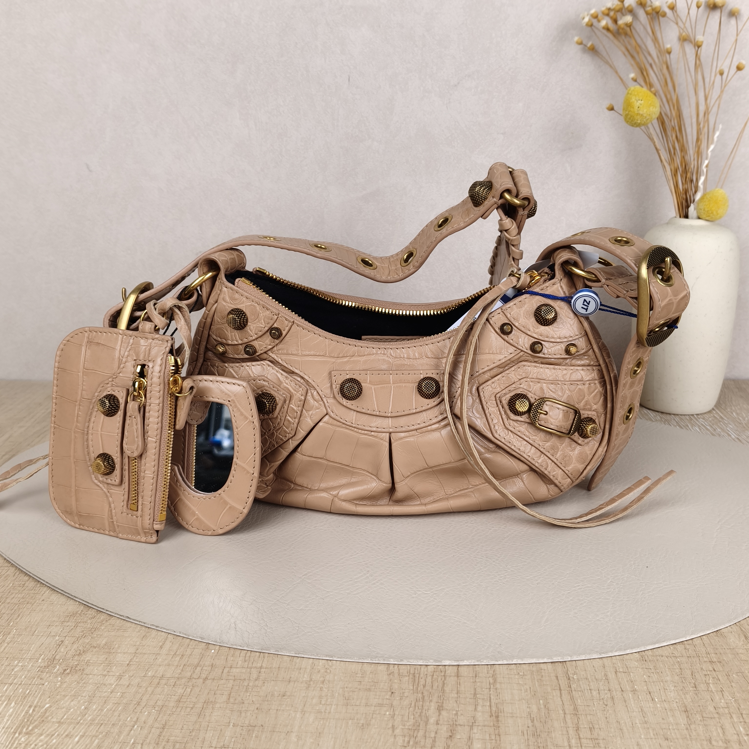 BALENCIAGA Crossbody Bag LE CAGOLE Taupe Calfskin XS26 × 7 × 16 cm — cover view 7 of 9