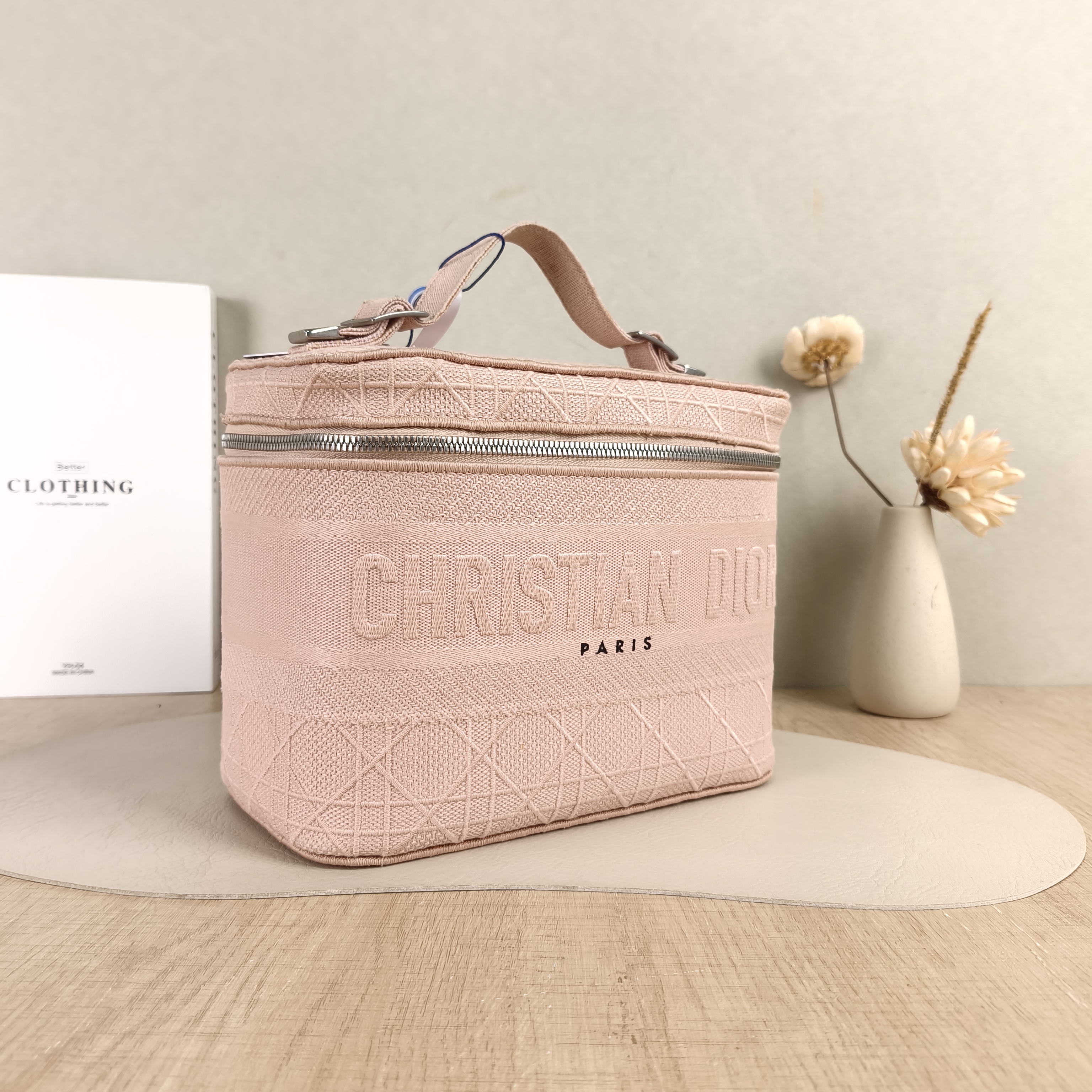 DIOR Top Handle Bag Travel Vanity Cosmetic Bag Pink Canvas Medium24.5 × 13.5 × 17 cm — cover view 3 of 5