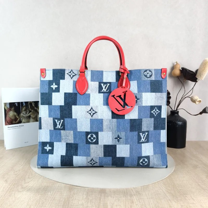 Louis Vuitton Top Handle Bag Onthego Large Blue Red Large 41 × 19 × 34 cm