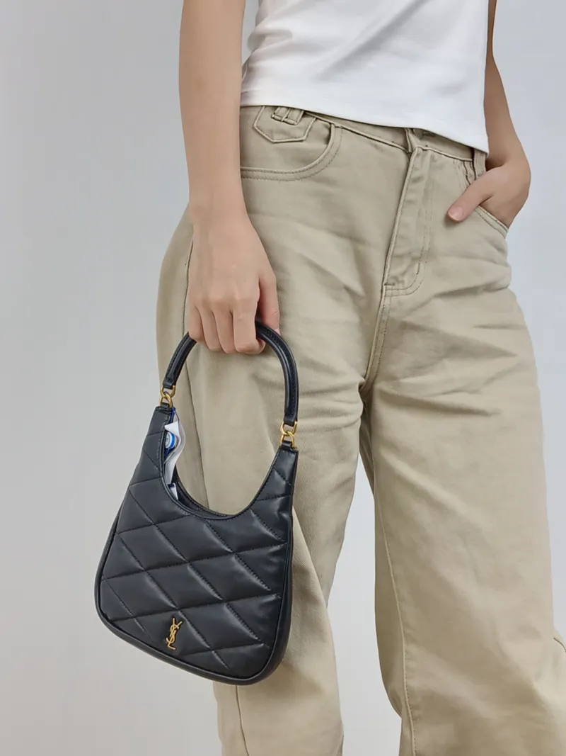 SAINT LAURENT Shoulder Bag Black Lambskin One Size 20 × 3 × 21 cm — on-model view 2 of 4
