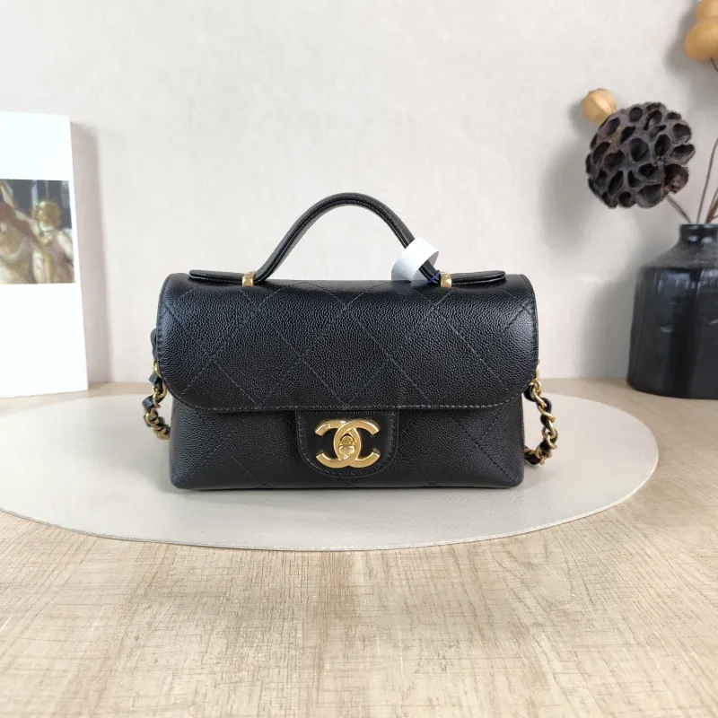 Chanel Crossbody Bag cf Collection Top Handle Bag Black Grained Calfskin One Size 20 × 5 × 13 cm