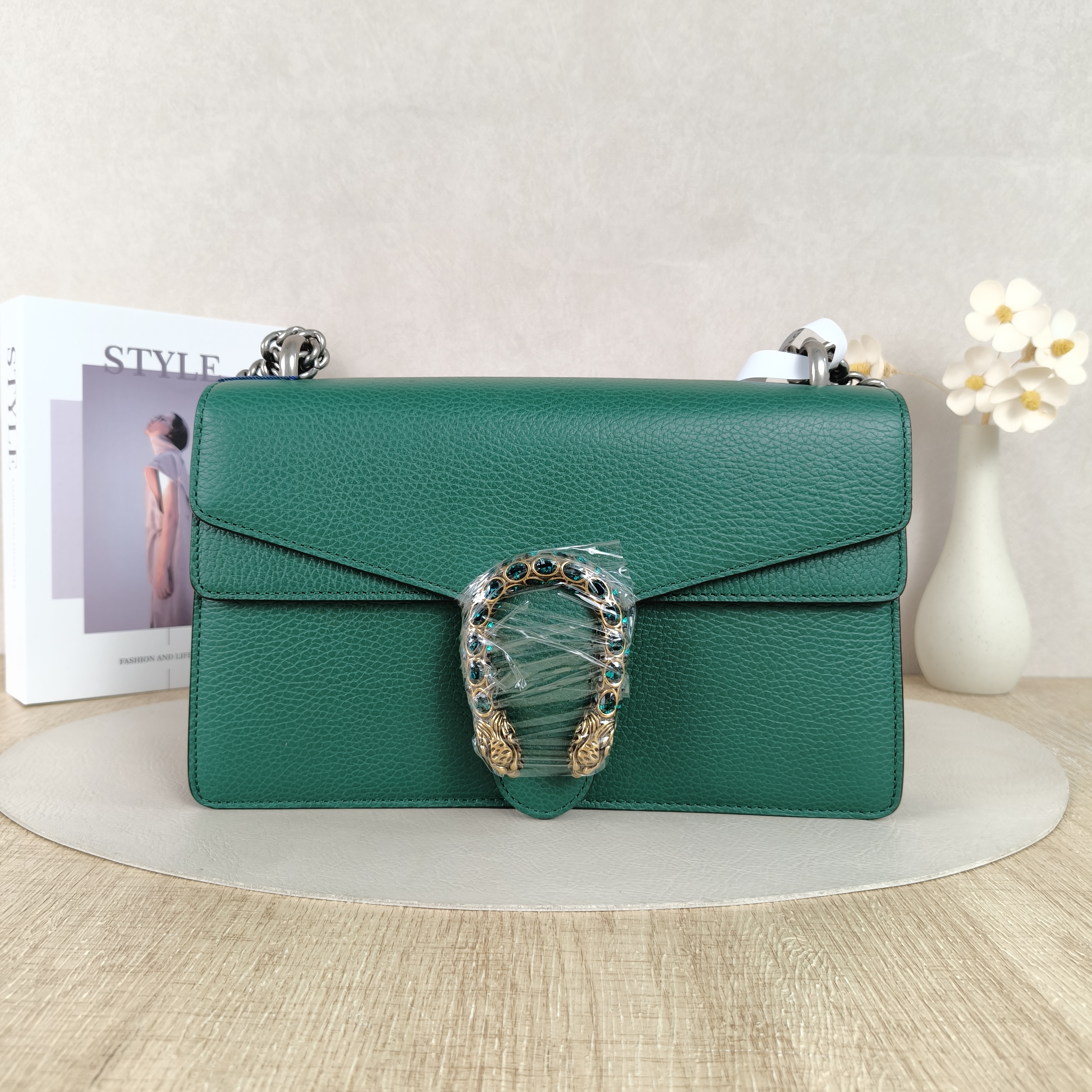 GUCCI Shoulder Bag Dionysus Green Calfskin Medium28 × 9 × 17 cm