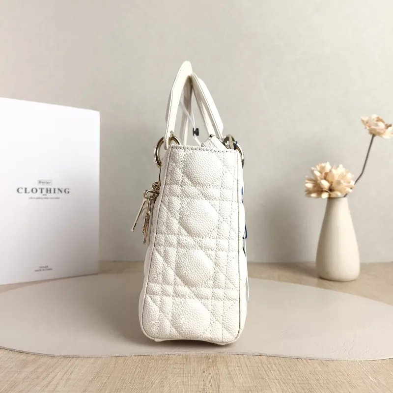 DIOR Top Handle Bag Lady Lady Dior Bag White Grained Calfskin Small20 × 8 × 18 cm — detail view 3 of 11